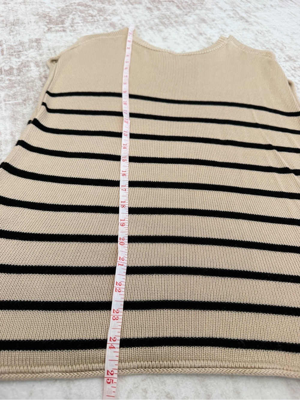Beige Black Striped Knit Sleeveless Sweater Top Women’s Large - Picture 6 of 9